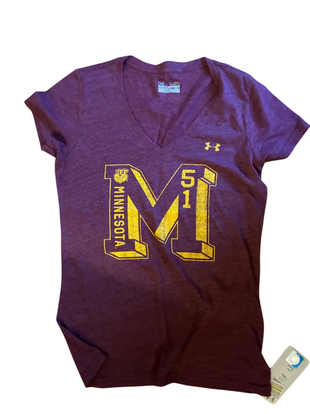 Under Armour Maroon V-Neck Tee with Gold Minnesota 'M' Graphic